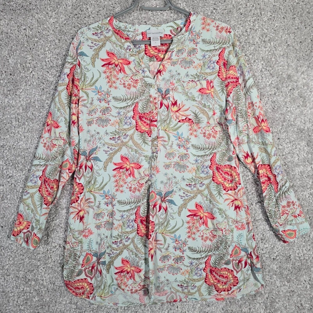 Soft Surroundings‎ Womens Floral Tunic Top Size M Long Sleeve Boho Cottagecore